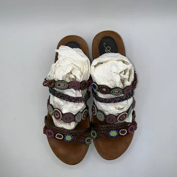 AZURA Claretha-BZM Italian  Purple Multi Beaded Sandals Women’s Size 10 Size 41 - Picture 8 of 15